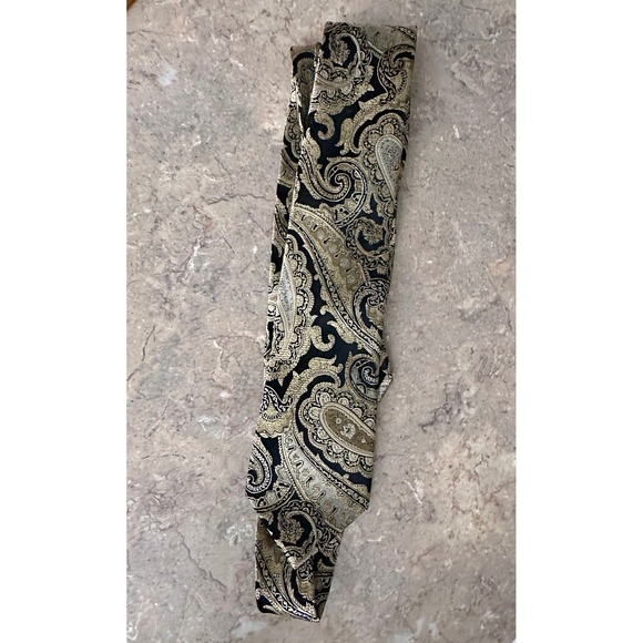 Sean John Other - Sean John Mens Silk‎ Tie Gold Black Paisley Jacquard Formal Wedding Necktie